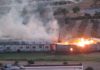Espectacular incendio de una fábrica de maderas de Jaén