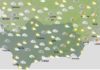 Cielos muy nubosos con precipitaciones débiles a moderadas, más probables y frecuentes durante la tarde