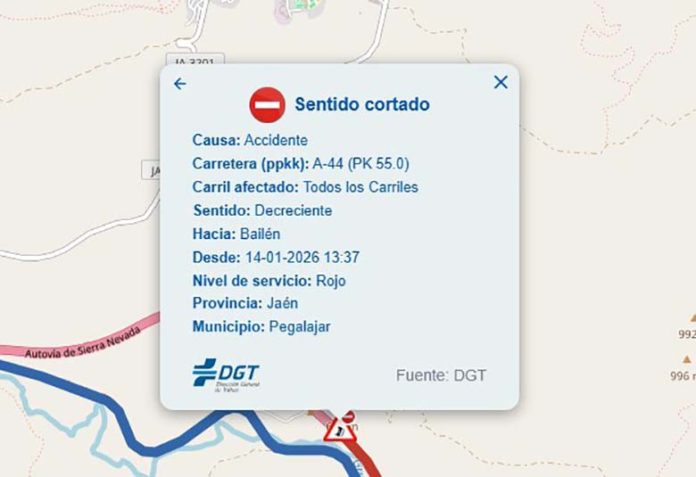 Corte en la A44 en Pegalajar