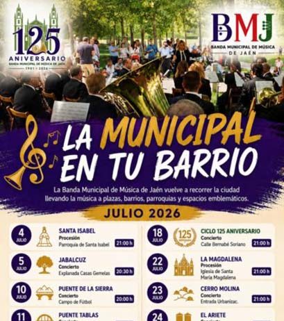 La Banda municipal llevará la música a los barrios de Jaén durante todo el mes de julio con doce actuaciones